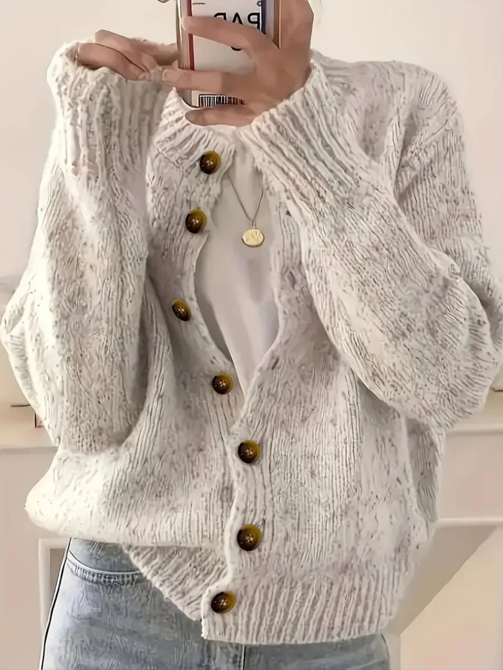 Cozy Knit Button-Front Cardigan Sweater - White